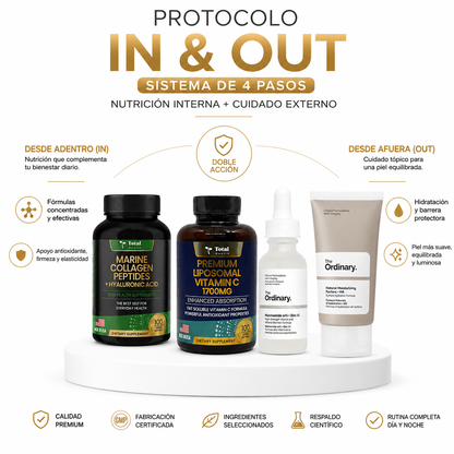 Kit Protocolo Estructural In y Out con suplementos de Colágeno Marino, Vitamina C Liposomal y cosméticos The Ordinary de Zivanne