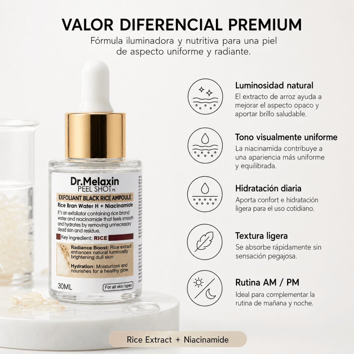 Dr. Melaxin Rice Brightening Ampoule (30ml) – Ampolla Facial - Zivanne