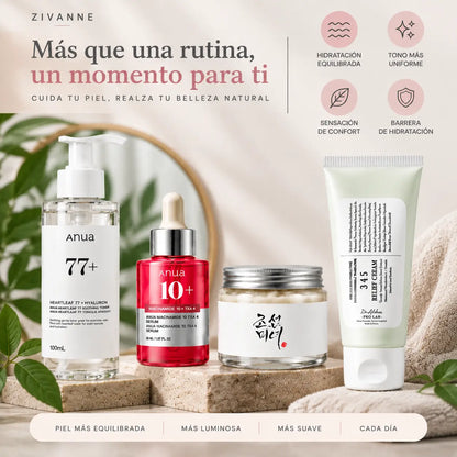 Zivanne, Kit Completo Unificador y Nutrición Intensa K-Beauty, Rutina Facial de 4 Pasos, Set de 4 Piezas