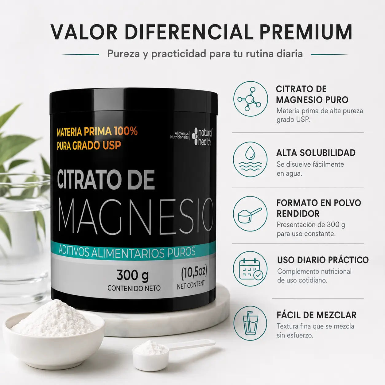 Citrato de Magnesio Puro (300 g en Polvo)