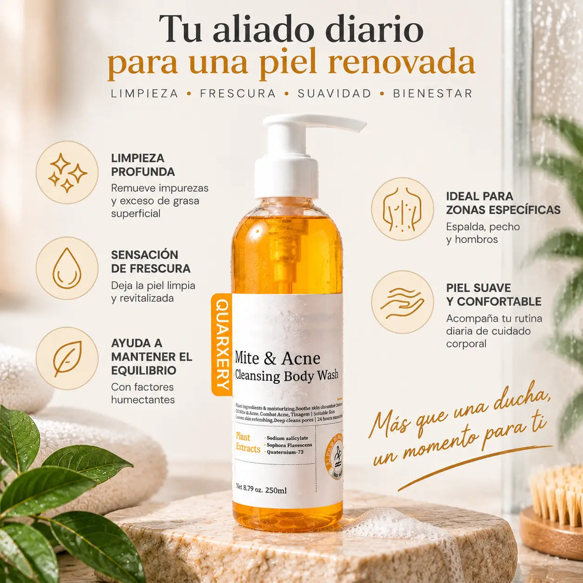 Quarxery, Gel de Baño Corporal Purificante y Limpiador, 250 ml