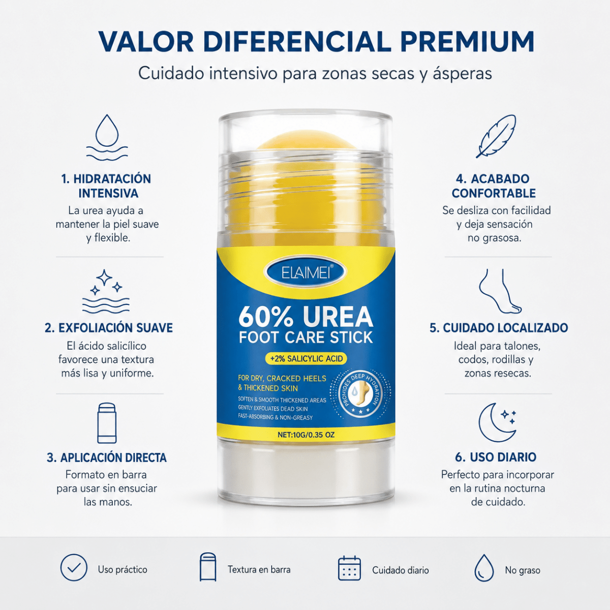 Barra de Urea 60% con Ácido Salicílico – Cuidado de Pies - Zivanne
