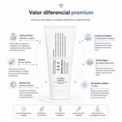 Tubo de crema hidratante facial Dr Althea 345 Relief Cream 50ml con pantenol y centella asiática Zivanne