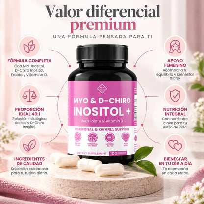 Optify, Myo & D-Chiro Inositol Plus, Suplemento Alimenticio para el Balance Hormonal y Salud Ovárica, 120 Cápsulas