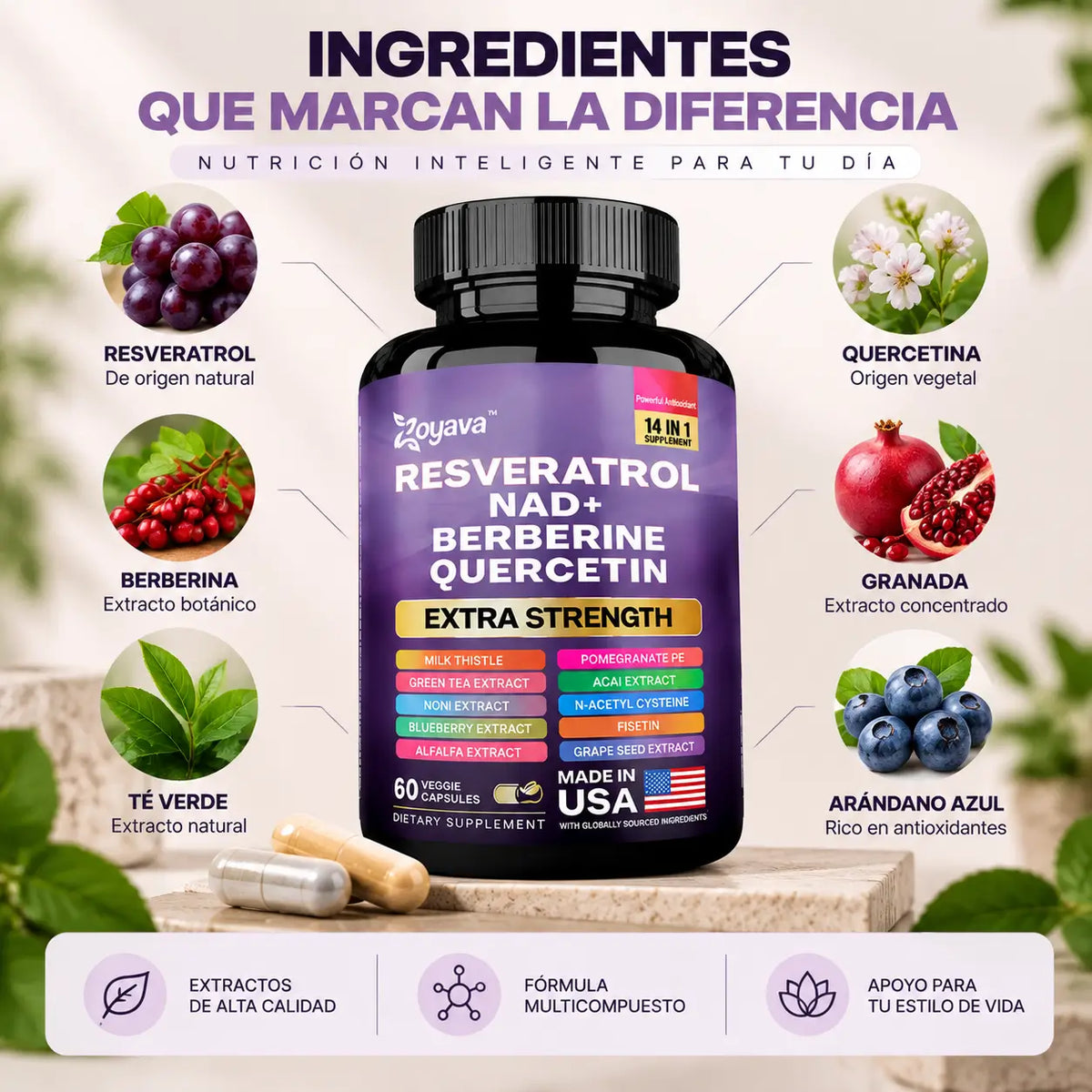 Zoyava, Resveratrol Complex Extra Strength, Suplemento Alimenticio Antioxidante, 60 Cápsulas