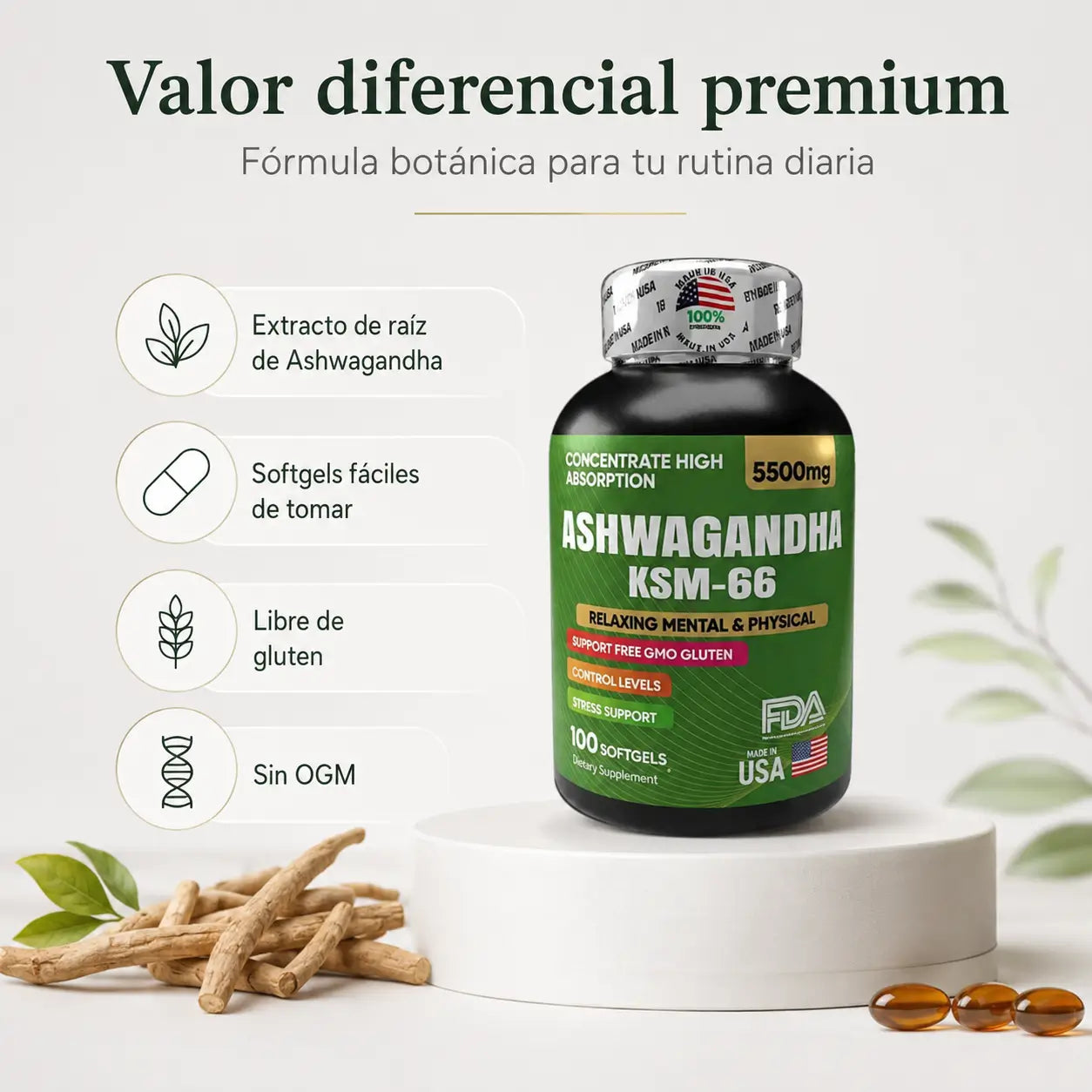 Ashwagandha KSM-66 (5500 mg) — 100 Softgels