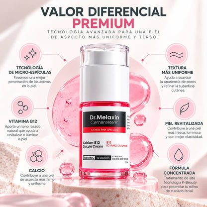 Dr. Melaxin, Cemenrete Calcium B12 Cyano Pink Serum, Tratamiento Facial Perfeccionador de Poros y Textura, 30 ml
