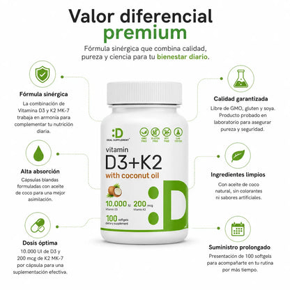 Vitamina D3 + K2 Deal Supplement (100 Softgels)