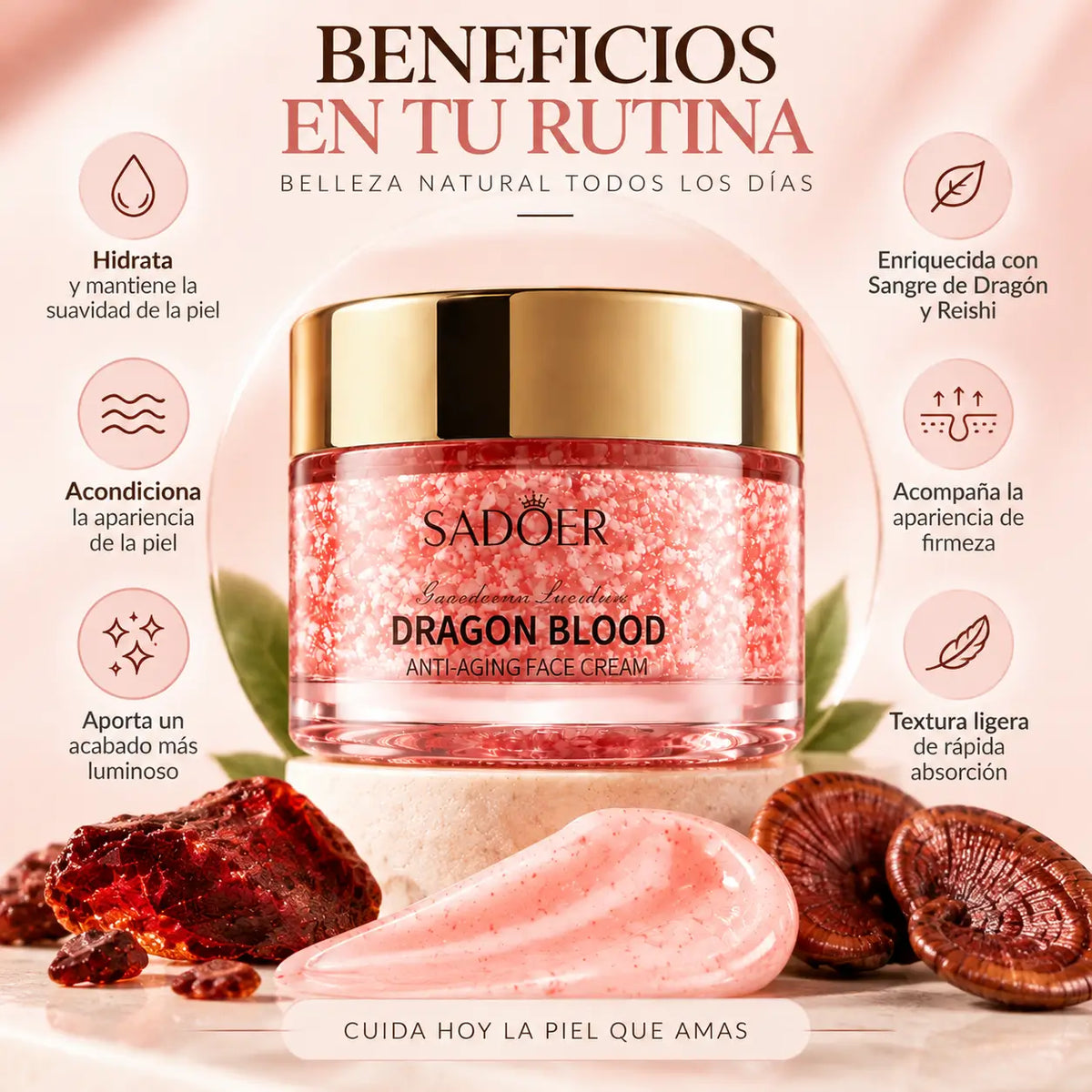 Sadoer, Dragon Blood Cream, Crema Facial Hidratante y Acondicionadora, 50 g