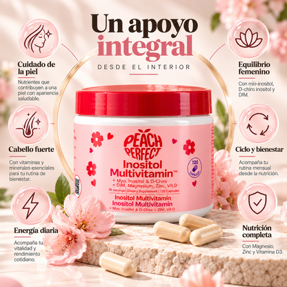 Peach Perfect, Inositol Multivitamin Complex, Suplemento Alimenticio Hormonal, 120 Cápsulas
