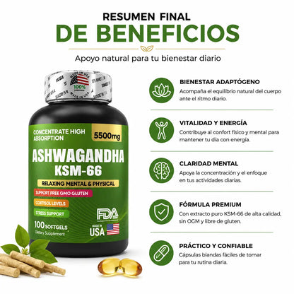 Ashwagandha KSM-66 (5500 mg) — 100 Softgels
