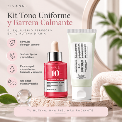 Zivanne, Kit Tono Uniforme y Barrera Calmante, Anua Niacinamide 10 TXA 4 Serum 30ml + Dr. Althea 345 Relief Cream 60ml, Set de 2 Piezas