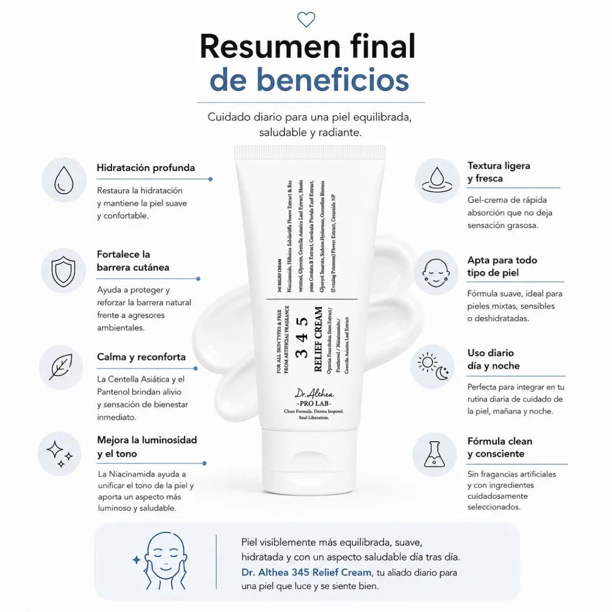 Tubo de crema hidratante facial Dr Althea 345 Relief Cream 50ml con pantenol y centella asiática Zivanne