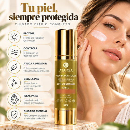 D'LUXIA, Protector Solar Facial con Efecto Seco, Alta Protección UV y Anti-Edad, 50 g
