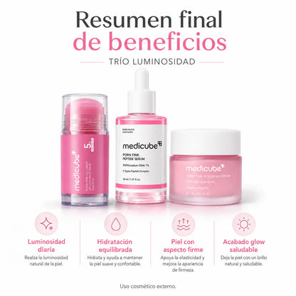 Kit Facial Medicube PDRN Pink: Sérum + Crema + Stick – Trío Luminosidad - Zivanne