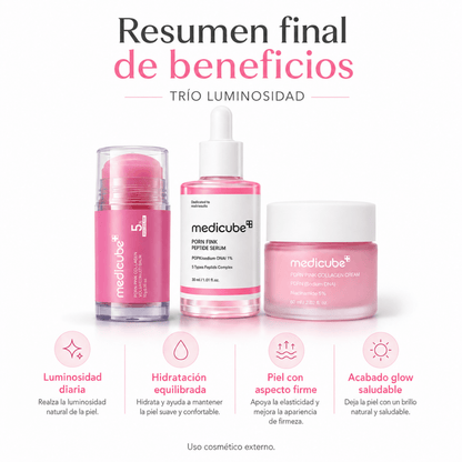 Kit Facial Medicube PDRN Pink: Sérum + Crema + Stick – Trío Luminosidad - Zivanne