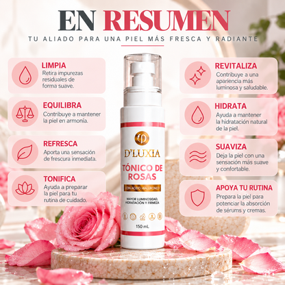 D'LUXIA, Tónico de Rosas Facial, Equilibrio, Frescura y Revitalización, 150 ml