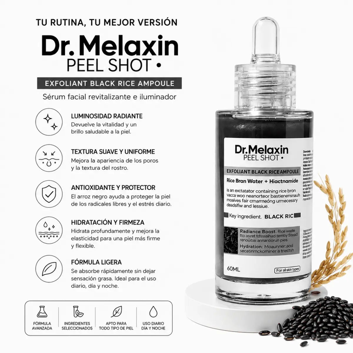 Dr. Melaxin Black Rice Serum (60ml) – Sérum Facial - Zivanne