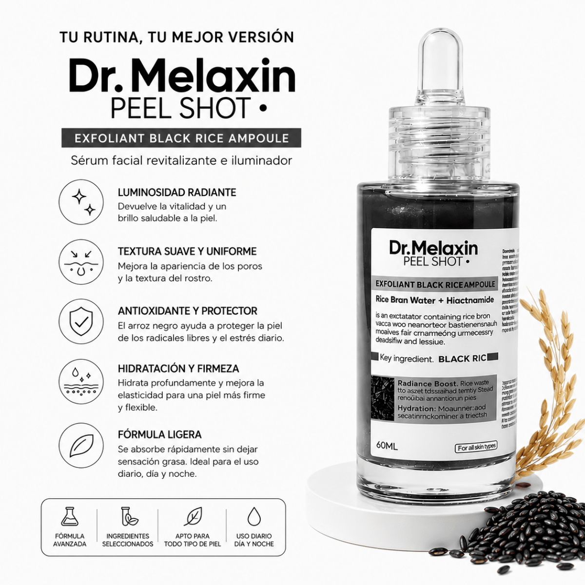 Dr. Melaxin Black Rice Serum (60ml) – Sérum Facial - Zivanne