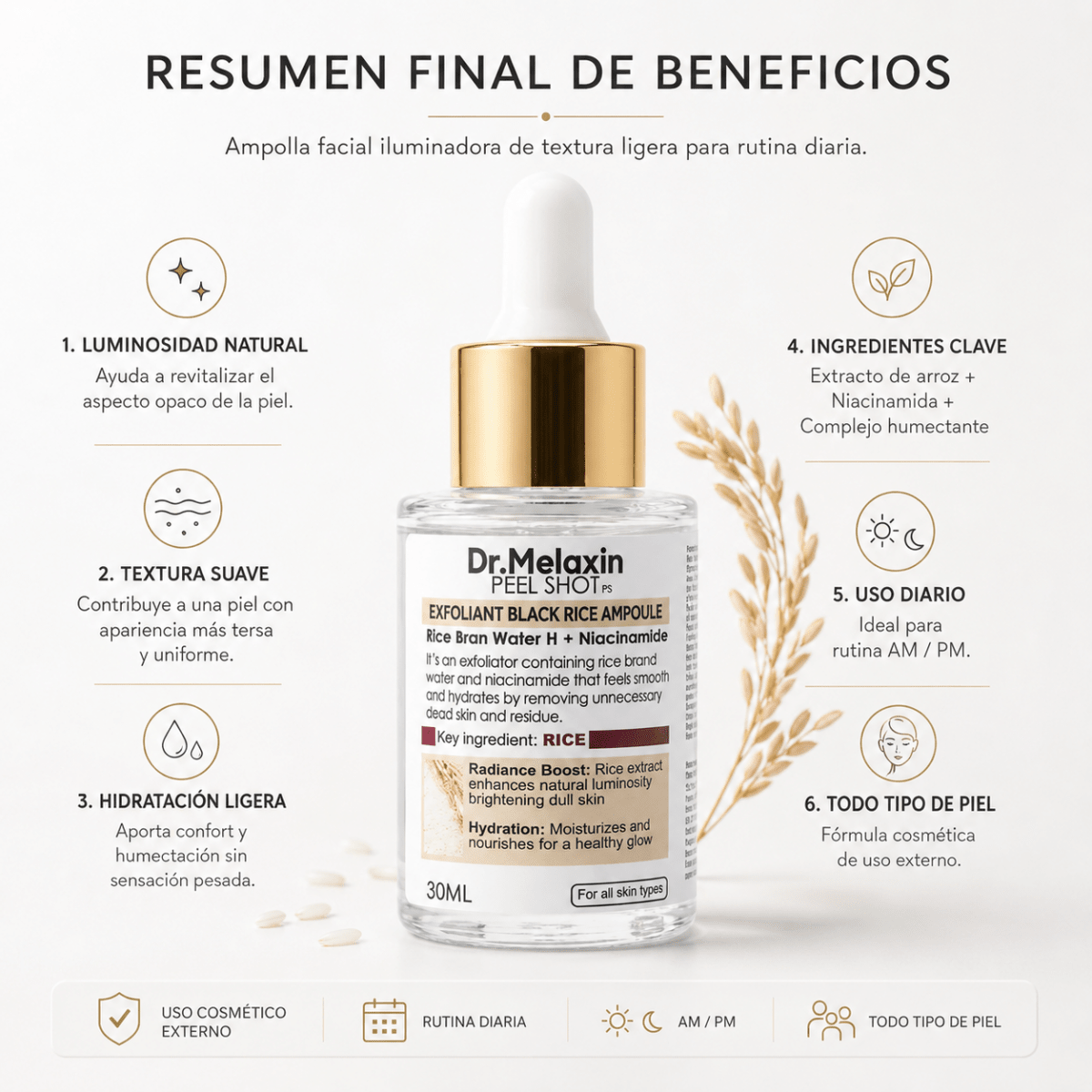 Dr. Melaxin Rice Brightening Ampoule (30ml) – Ampolla Facial - Zivanne