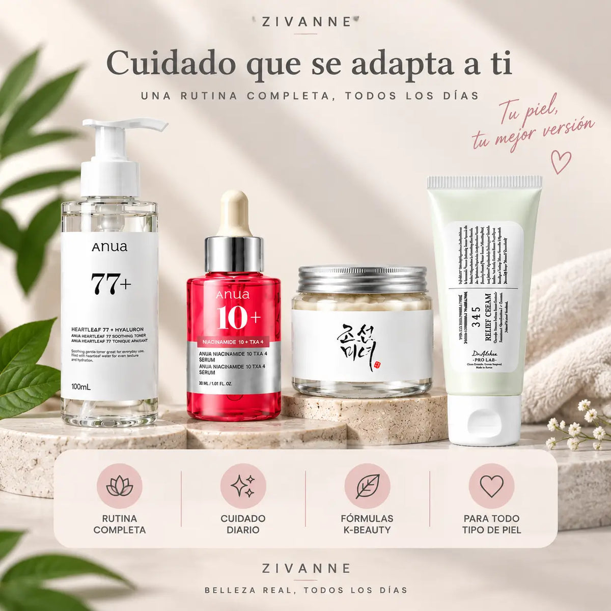 Zivanne, Kit Completo Unificador y Nutrición Intensa K-Beauty, Rutina Facial de 4 Pasos, Set de 4 Piezas