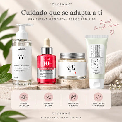 Zivanne, Kit Completo Unificador y Nutrición Intensa K-Beauty, Rutina Facial de 4 Pasos, Set de 4 Piezas