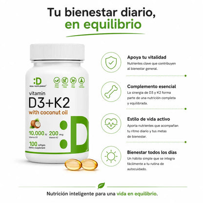 Vitamina D3 + K2 Deal Supplement (100 Softgels)