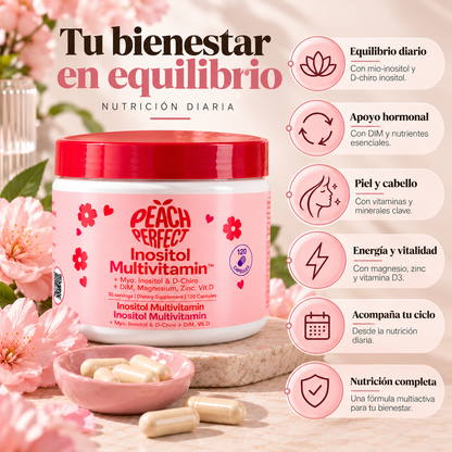 Peach Perfect, Inositol Multivitamin Complex, Suplemento Alimenticio Hormonal, 120 Cápsulas