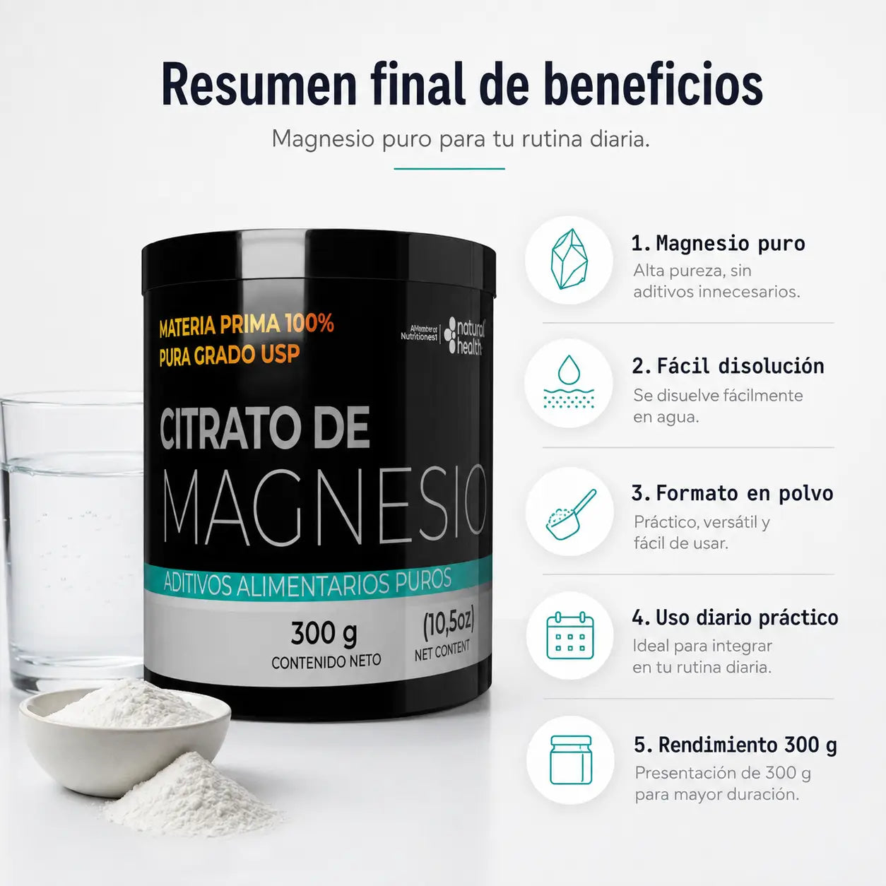 Citrato de Magnesio Puro (300 g en Polvo)