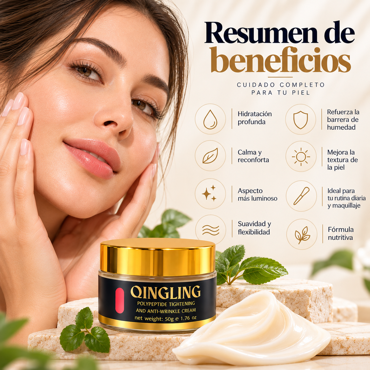 Qingling, Crema Facial Hidratante Profunda y Calmante, Nutrición e Iluminación