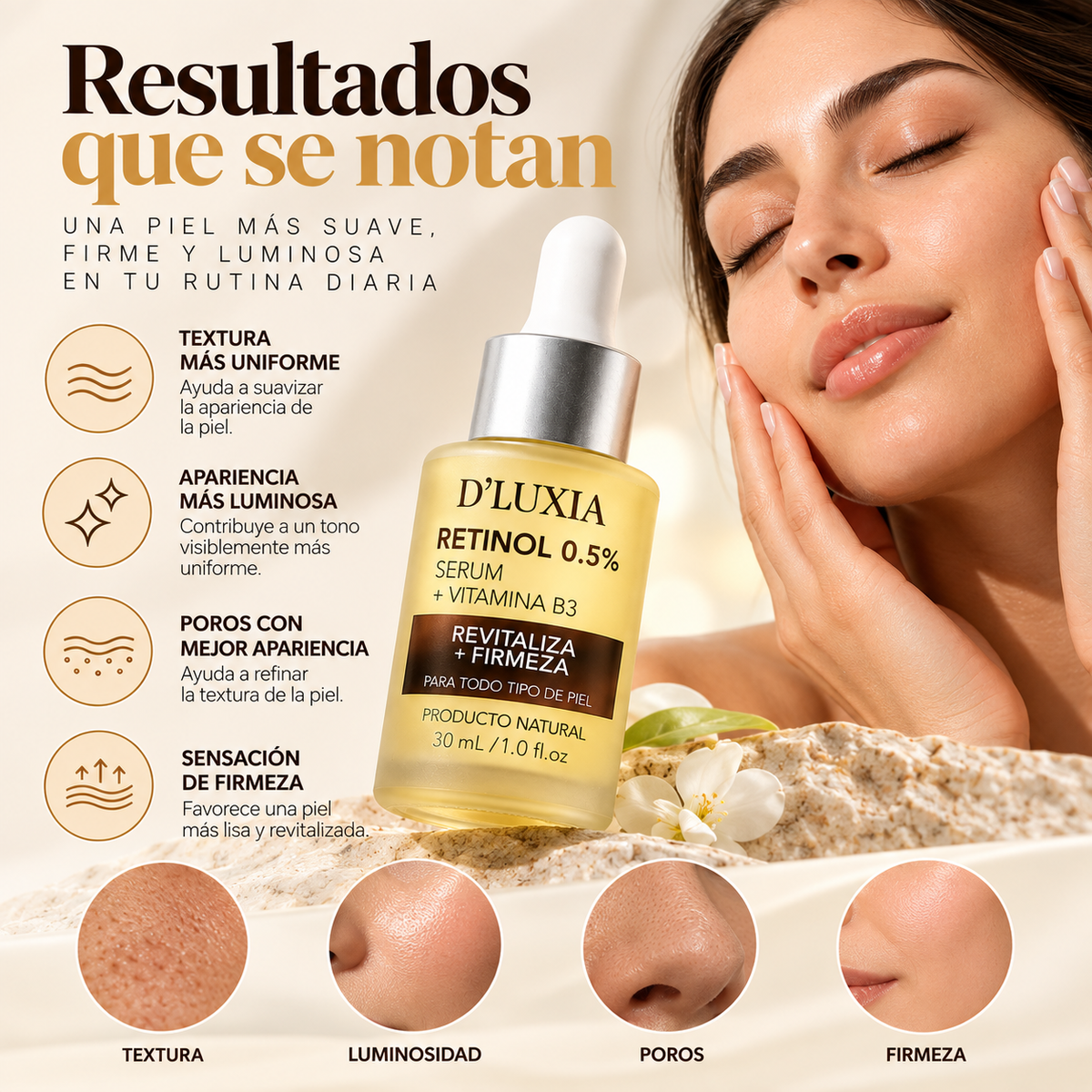 D'LUXIA, Sérum Facial de Retinol 0.5% con Vitamina B3, Renovación y Firmeza, 30 ml