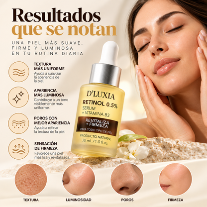 D'LUXIA, Sérum Facial de Retinol 0.5% con Vitamina B3, Renovación y Firmeza, 30 ml