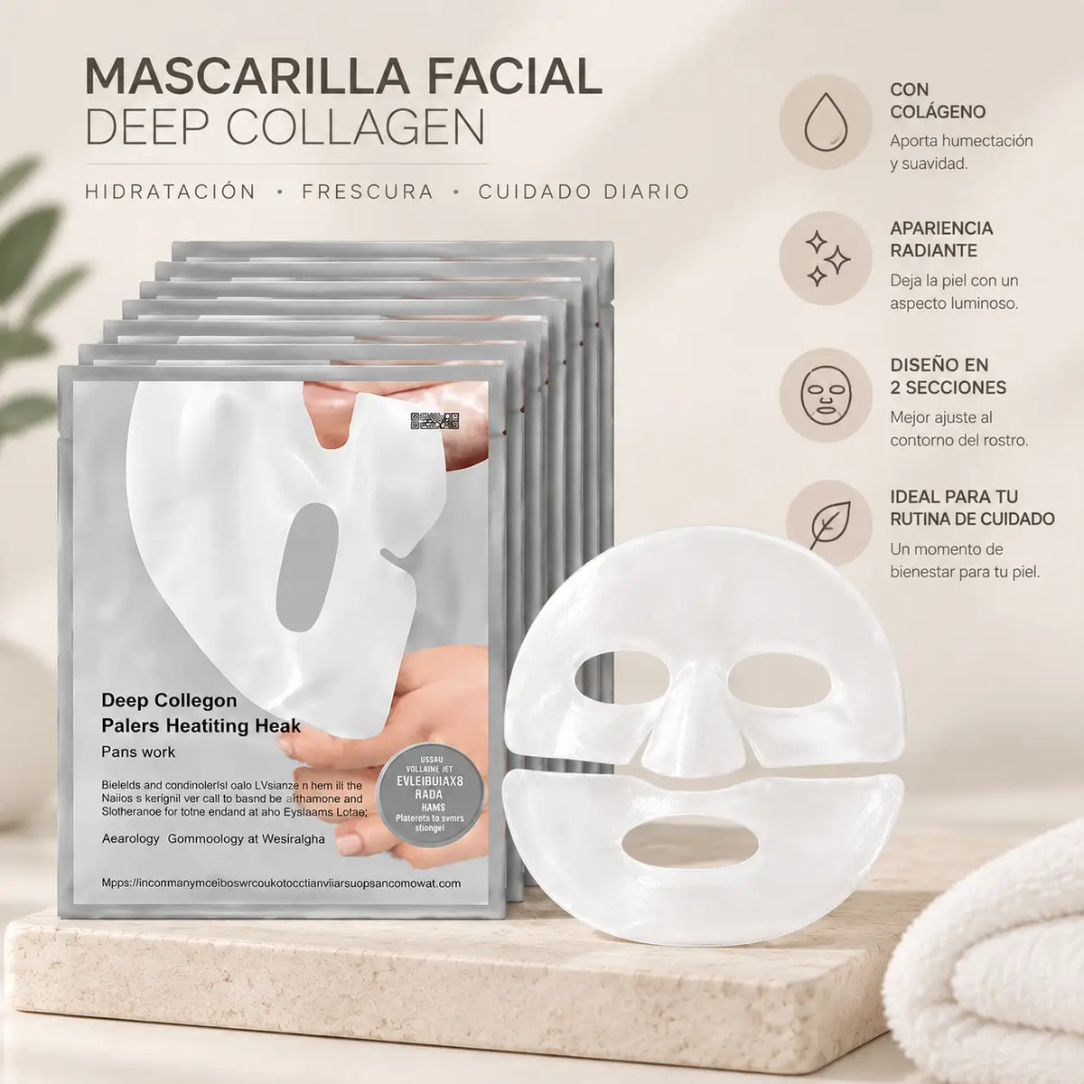 Deep Collagen, Real Deep Mask, Mascarilla Facial de Hidrogel con Colágeno, Set de Mascarillas