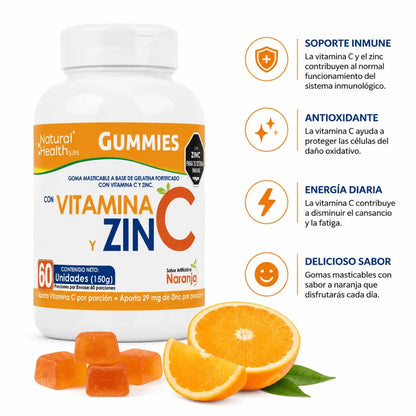 NH Gummies Vitamina C y Zinc Naranja 60 Gomitas Zivanne