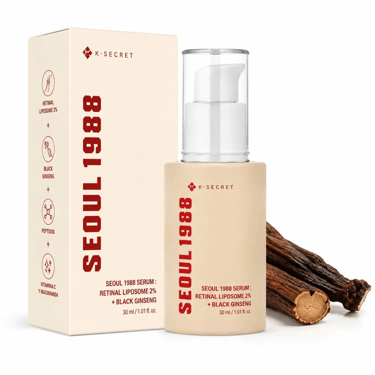 K-SECRET Seoul 1988 Retinal Serum: Retinal Liposome 2% + Black Ginseng (30ml) — Sérum facial de cuidado nocturno - Zivanne