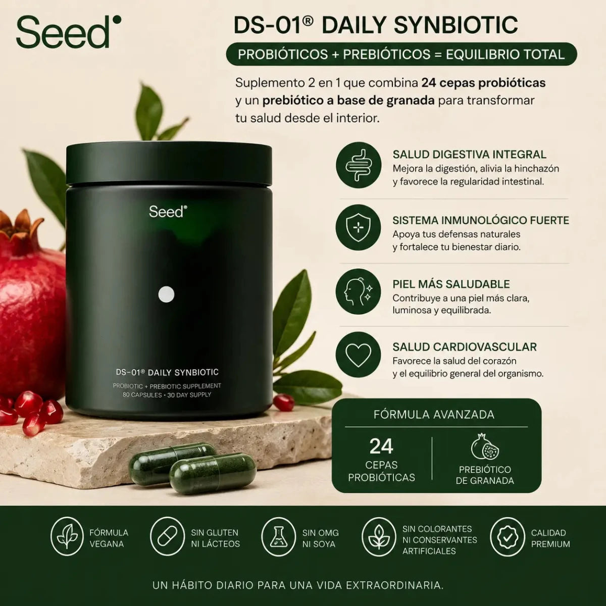 Seed DS-01 Daily Synbiotic Probiotico y Prebiotico 60 Capsulas Zivanne
