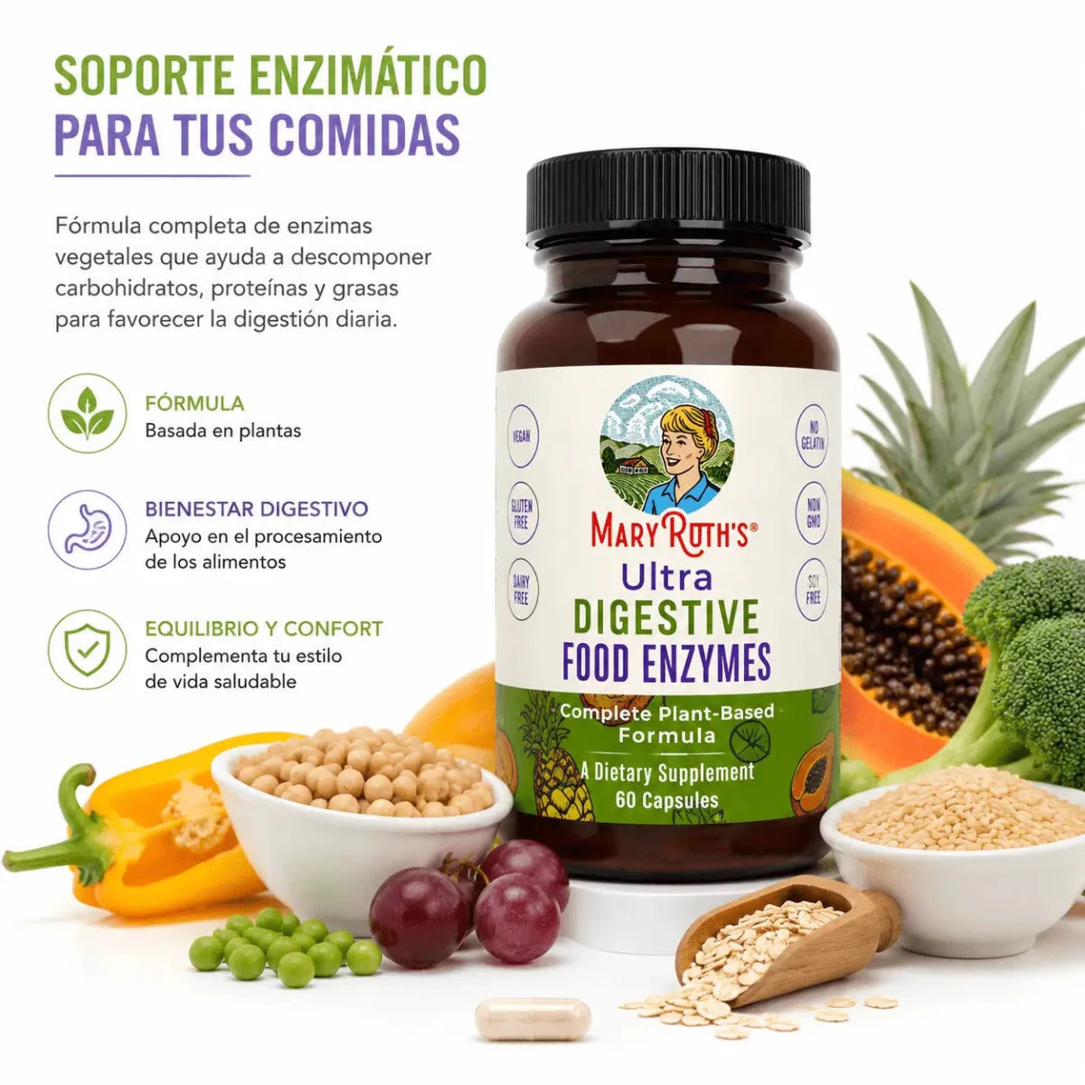 MaryRuths Ultra Digestive Food Enzymes 60 Capsulas Soporte Enzimatico Zivanne