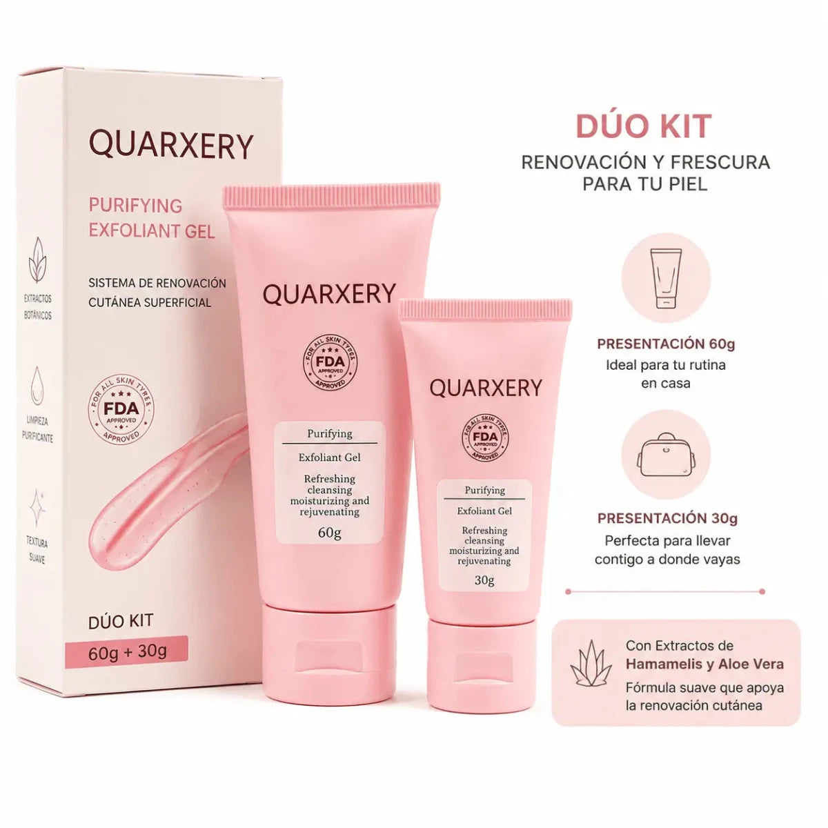 Duo Kit Quarxery Gel Exfoliante Purificante 80g 30g Renovacion Cutanea Zivanne