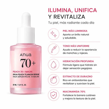 Anua Peach 70% Niacinamide Serum 30ml Serum Facial Iluminador Zivanne