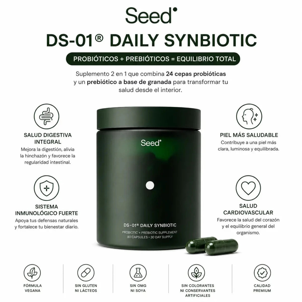 Seed DS-01 Daily Synbiotic Probiotico y Prebiotico 60 Capsulas Zivanne