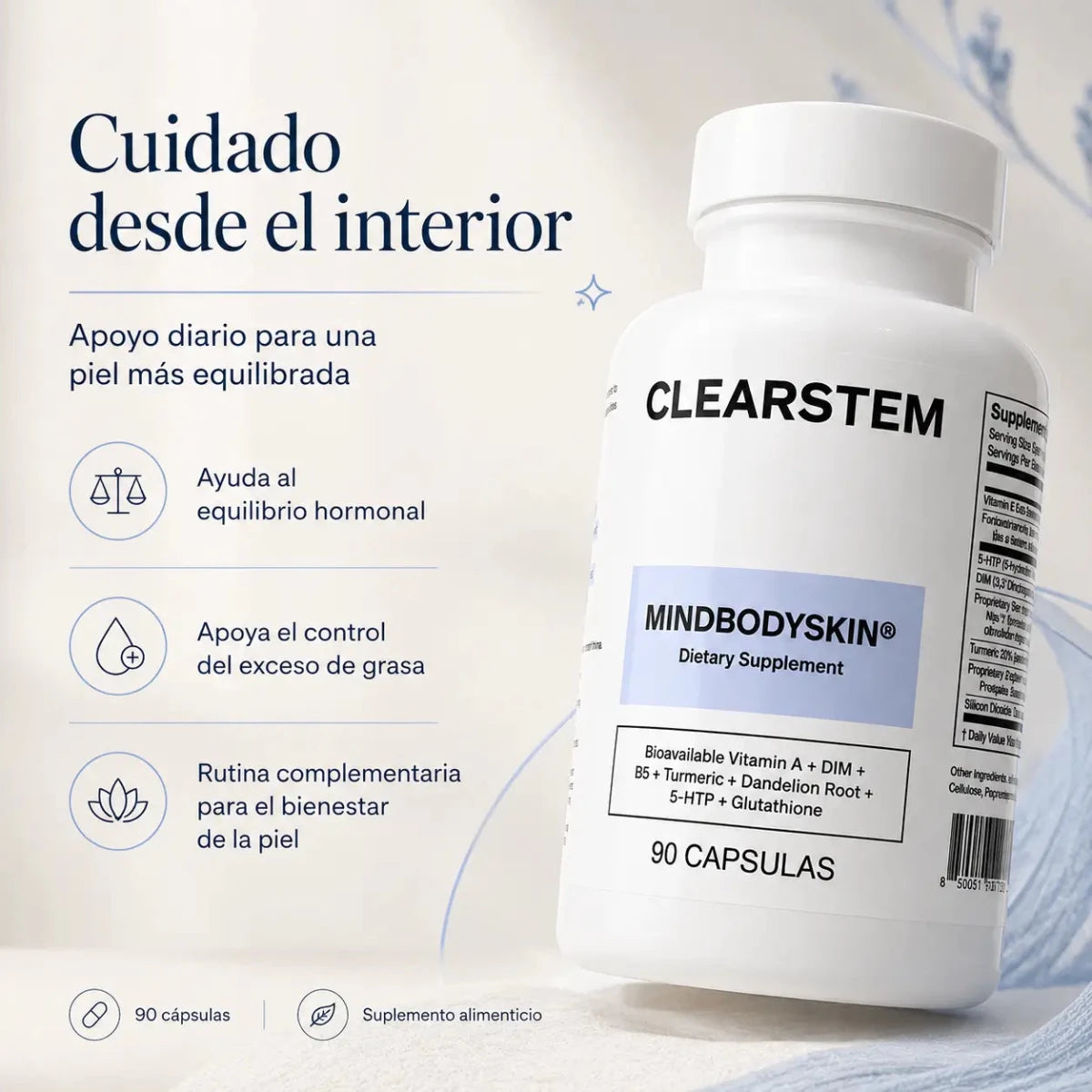 CLEARSTEM Mind Body Skin Suplemento Nutricional para Bienestar de la Piel Zivanne