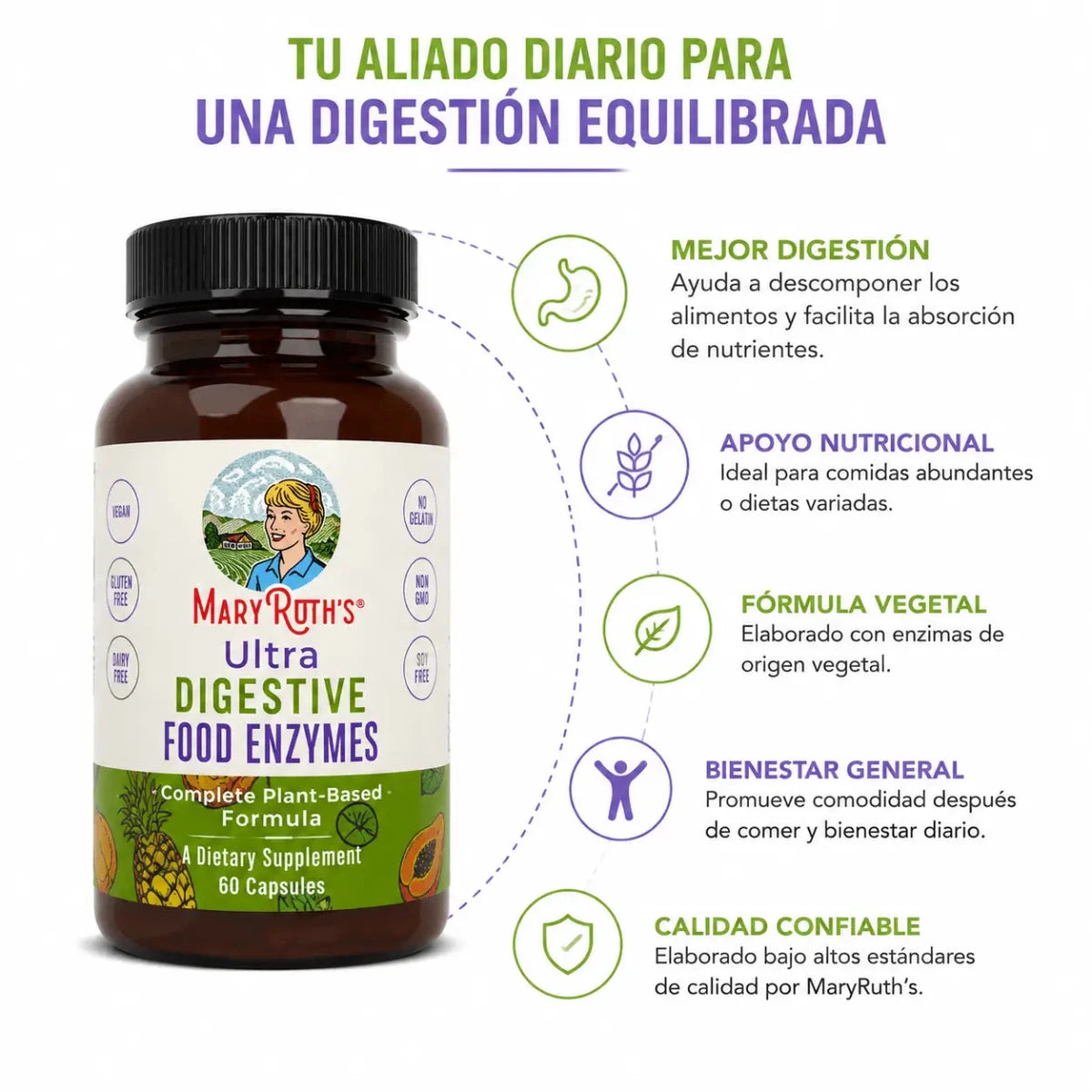 MaryRuths Ultra Digestive Food Enzymes 60 Capsulas Soporte Enzimatico Zivanne
