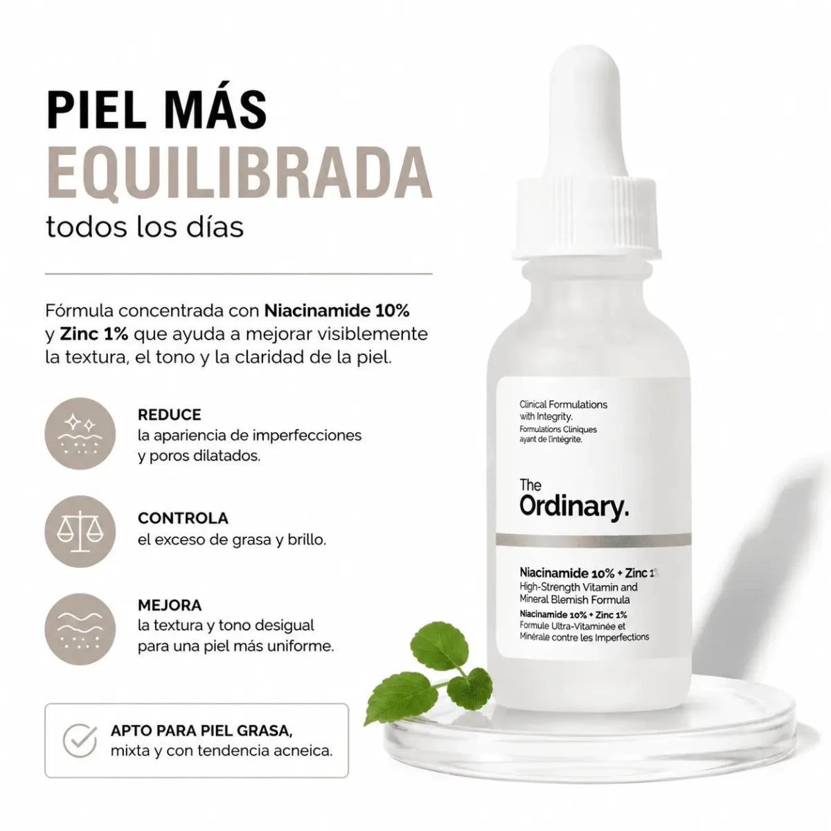 The Ordinary Niacinamide 10% + Zinc 1% Serum Facial Equilibrio Zivanne