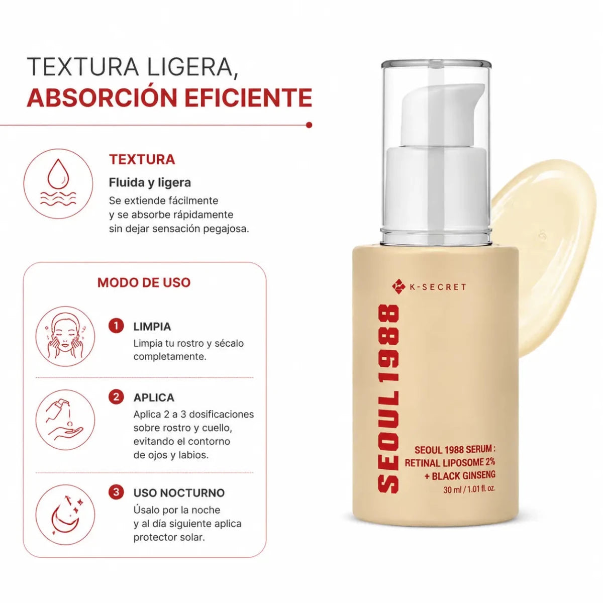 K-SECRET Seoul 1988 Retinal Serum: Retinal Liposome 2% + Black Ginseng (30ml) — Sérum facial de cuidado nocturno - Zivanne