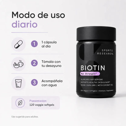 Sports Research Biotin 10.000 mcg con Aceite de Coco 120 cápsulas Zivanne