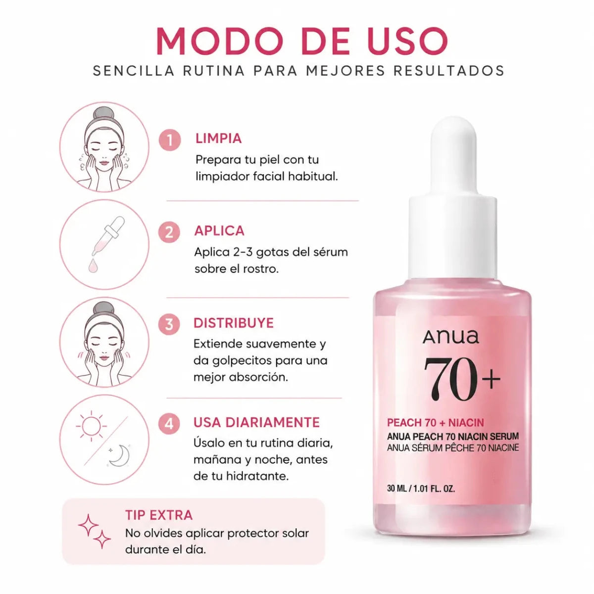 Anua Peach 70% Niacinamide Serum 30ml Serum Facial Iluminador Zivanne