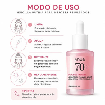 Anua Peach 70% Niacinamide Serum 30ml Serum Facial Iluminador Zivanne