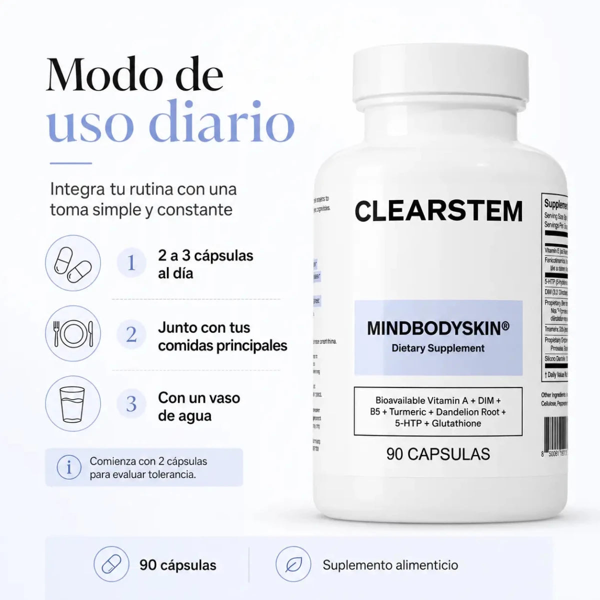 CLEARSTEM Mind Body Skin Suplemento Nutricional para Bienestar de la Piel Zivanne
