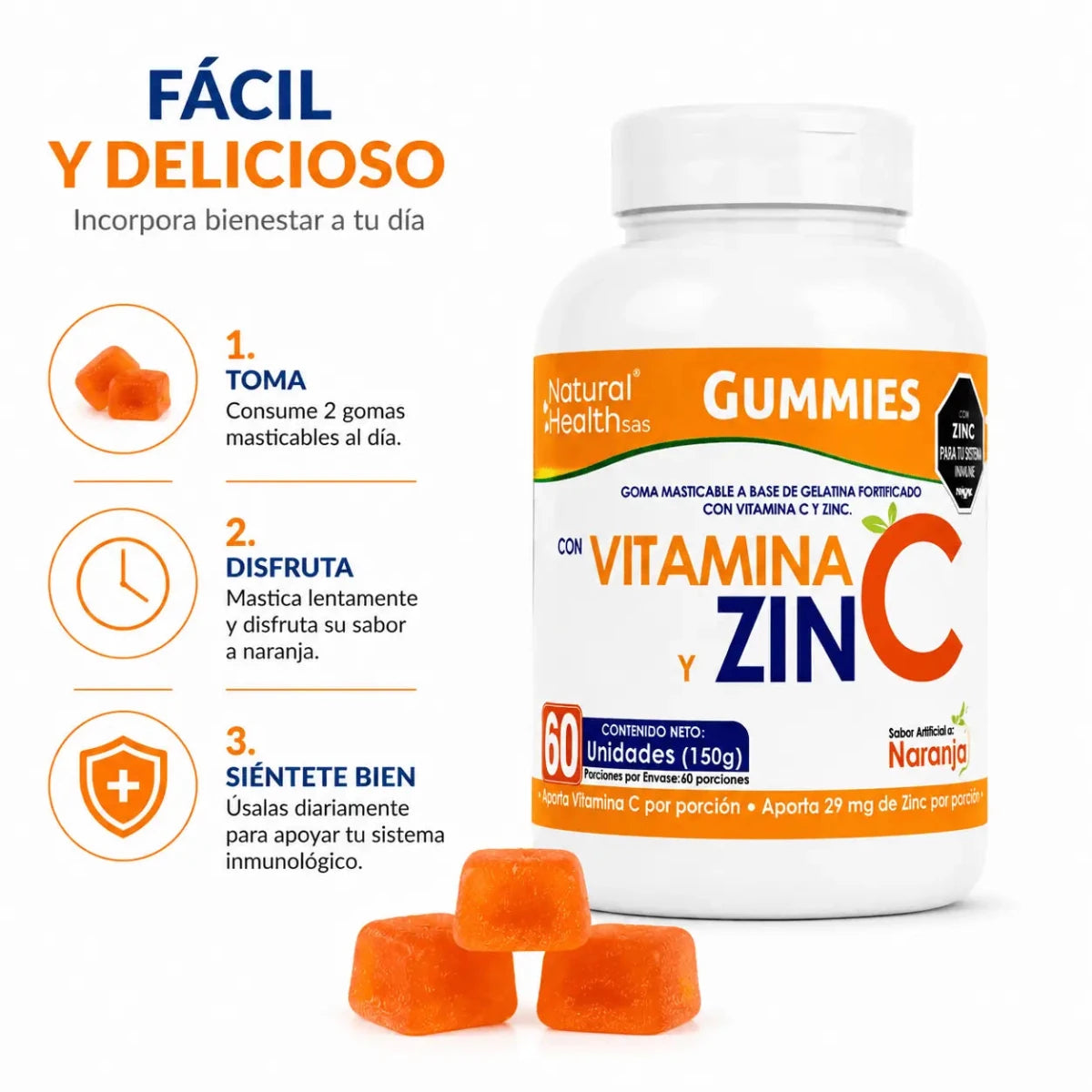 NH Gummies Vitamina C y Zinc Naranja 60 Gomitas Zivanne