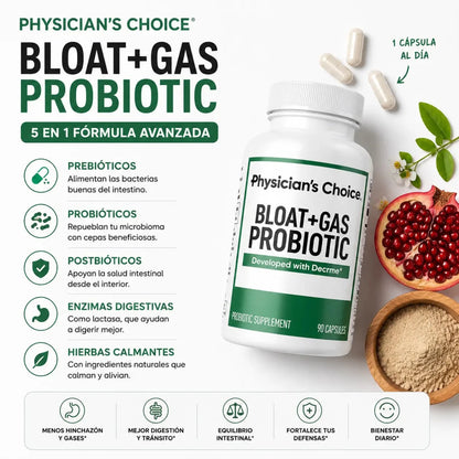 Physicians Choice Bloat + Gas Probiotic Probioticos y Enzimas Digestivas Zivanne